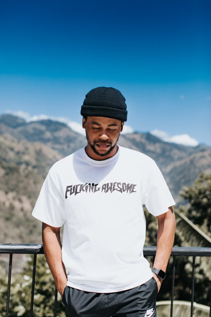 Boxy Tee — Slate on model
