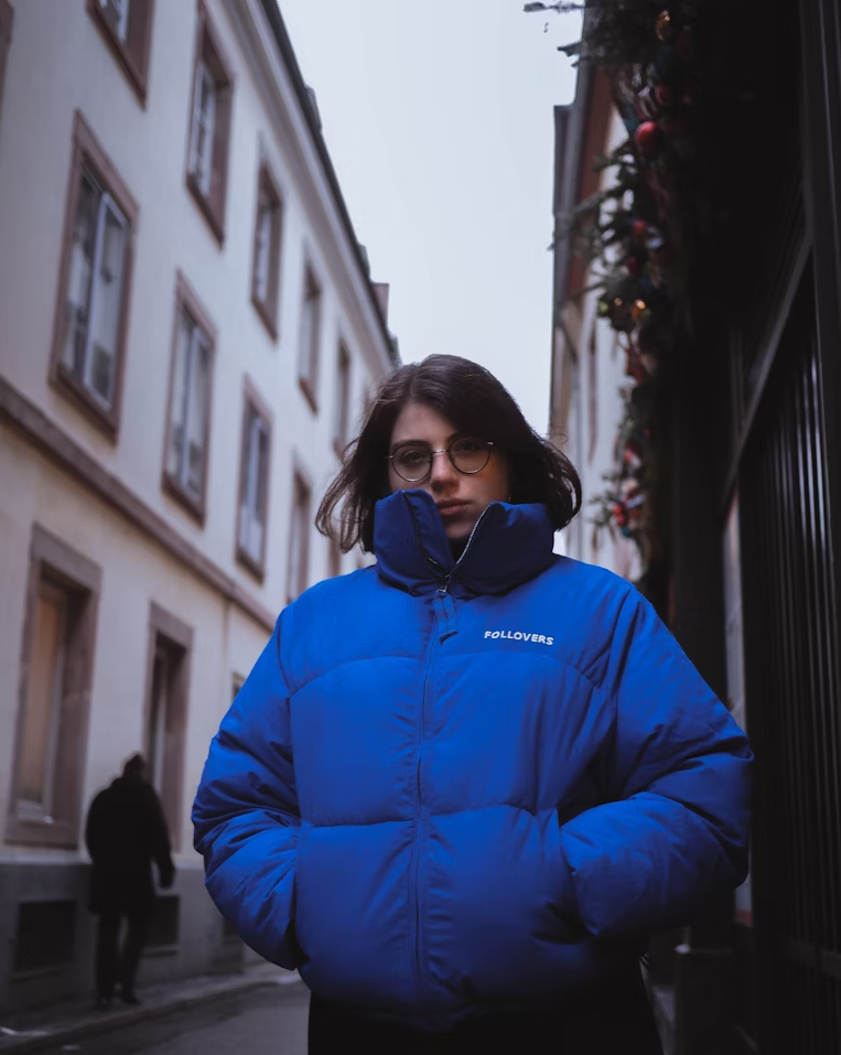 Model in alley with jacket